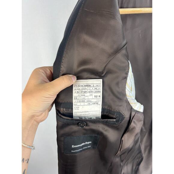 ERMENEGILDO ZEGNA TRANSEASONAL SILK WOOL Black Striped Blazer Jacket 52R, US 42R - Picture 7 of 10